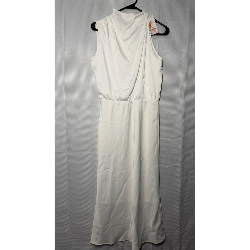 PrettyGarden Sleeveless High Neck Jumpsuit S White Draped Bodice‎ 7204